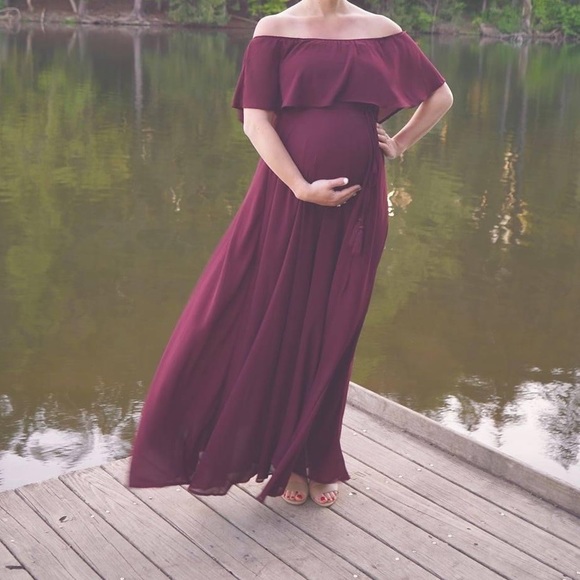 Baltic Born Dresses Baltic Born Off The Shoulder Burgundy Dress